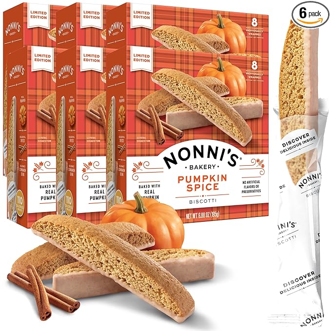 Nonni's Pumpkin Spice Biscotti Holiday Cookies - 6 Boxes Pumpkin Cookies - Pumpkin Biscotti