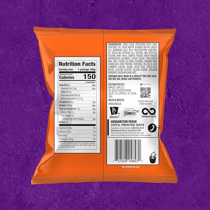 Takis Intense Nacho 40 pc / 1 oz Multipack - Cheddar Cheese Flavored Non-Spicy Rolled Tortilla