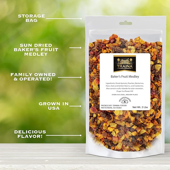 Traina Home Grown Sun Dried Baker?셲 Fruit Medley - Diced Peaches, Cranberries, Apricots, Pears