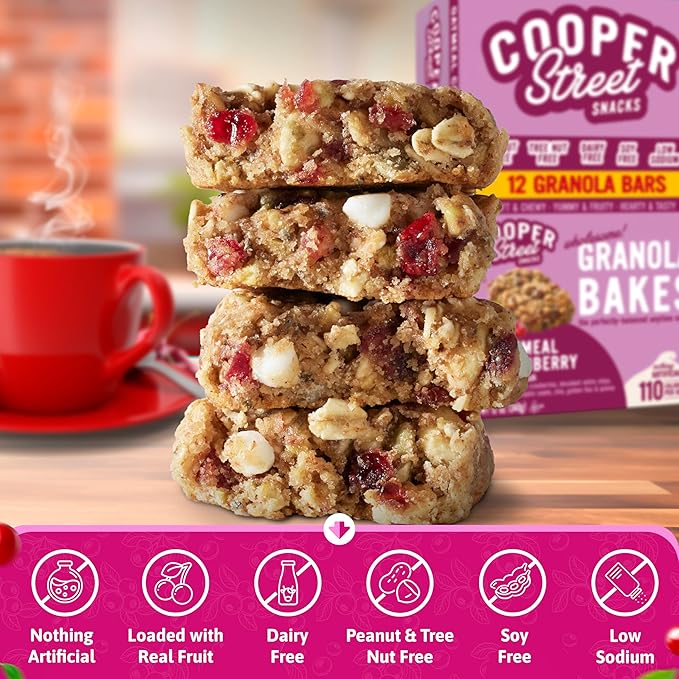 Cooper Street Oatmeal Cranberry Granola Bakes (24 pack) - Individually Wrapped Soft and Chewy