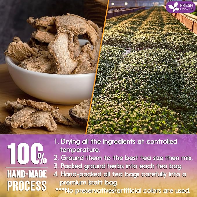 FreshDrinkUS, Premium 135 Ginger Tulsi Tea Bags, 100% Natural, Hand-made Blend of Ginger and Tulsi