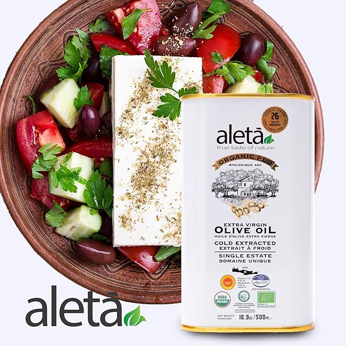Aleta Farms Olive Oil Extra Virgin, USDA Organic, Single Estate PDO Polyphenol Rich Olive Oil, Cold