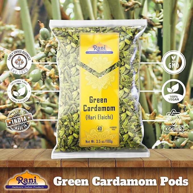 Rani Green Cardamom Pods Spice (Hari Elachi) 3.5oz (100g) ~ All Natural | Vegan | Gluten Friendly |