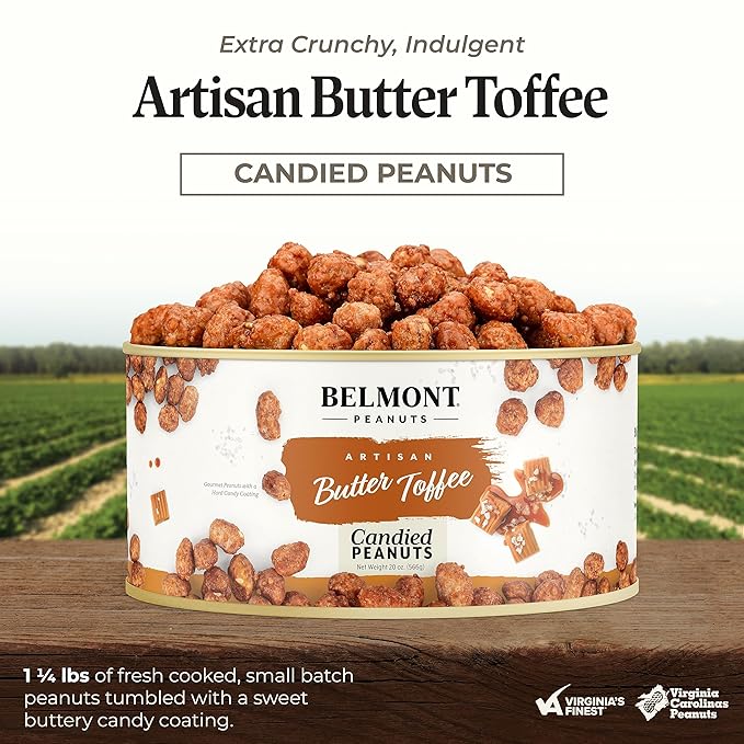 Belmont Peanuts Gourmet Butter Toffee Candied Peanuts, 20 oz (2 Pack) ??Only 4 Ingredients, No