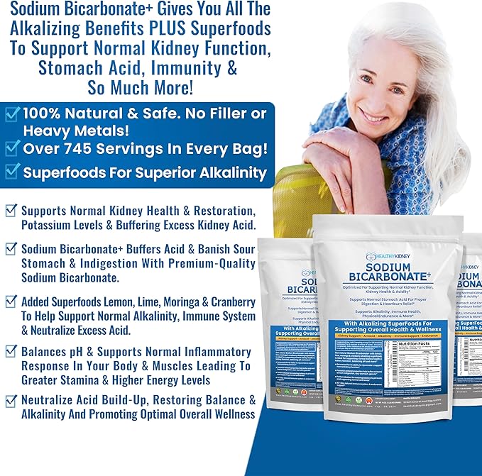 Organic Use Sodium Bicarbonate Alkaline Supplement for Alkalinity. Support Kidneys & Stomach Acid