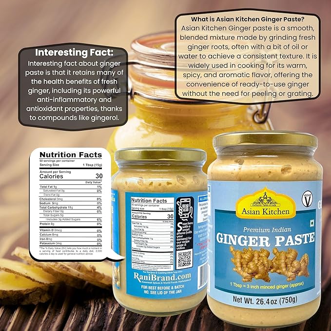 Asian Kitchen Ginger Cooking Paste 26.5oz (750g) Glass Jar ~ Vegan | Gluten Free | NON-GMO | No