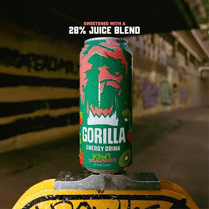 Gorilla Energy Drink, Kiwi Strawberry, 200mg Natural Caffeine, Real Fruit Juice Squeezed &
