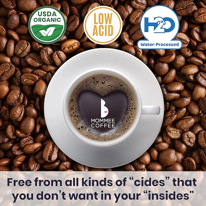 Mommee Coffee Half Caf Low Acid Whole Organic Coffee Beans - 100% Arabica Organic Half Caff Coffee