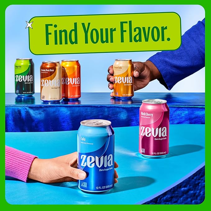 Zevia Zero Sugar Soda, Mountain Zevia, 12 oz Cans (24-Pack) ??Naturally Sweetened, Non-GMO Project