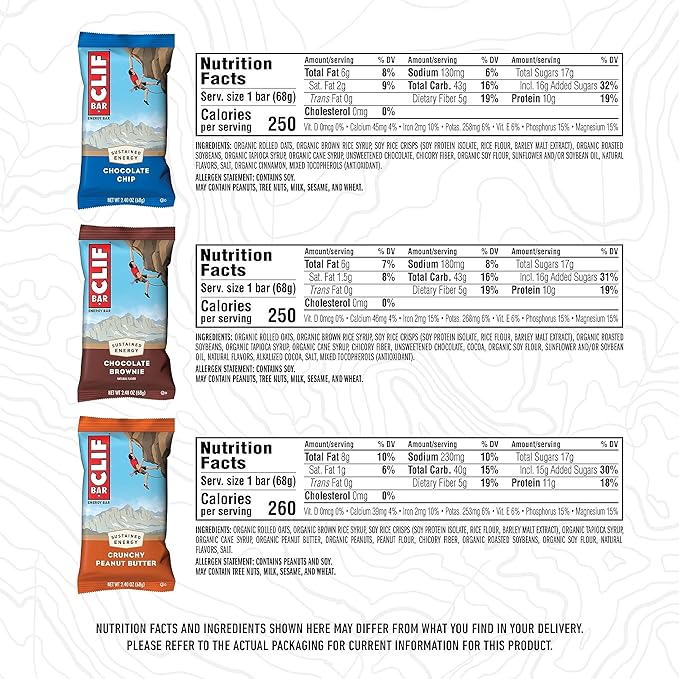 CLIF BAR - Variety Pack - 3 Flavors - Made with Organic Oats - Energy Bars - Non-GMO - Plant Based