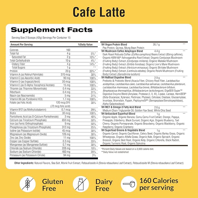 VitaHustle ONE Protein Coffee - Superfood Meal Replacement Powder, Plant Based Protein Shake