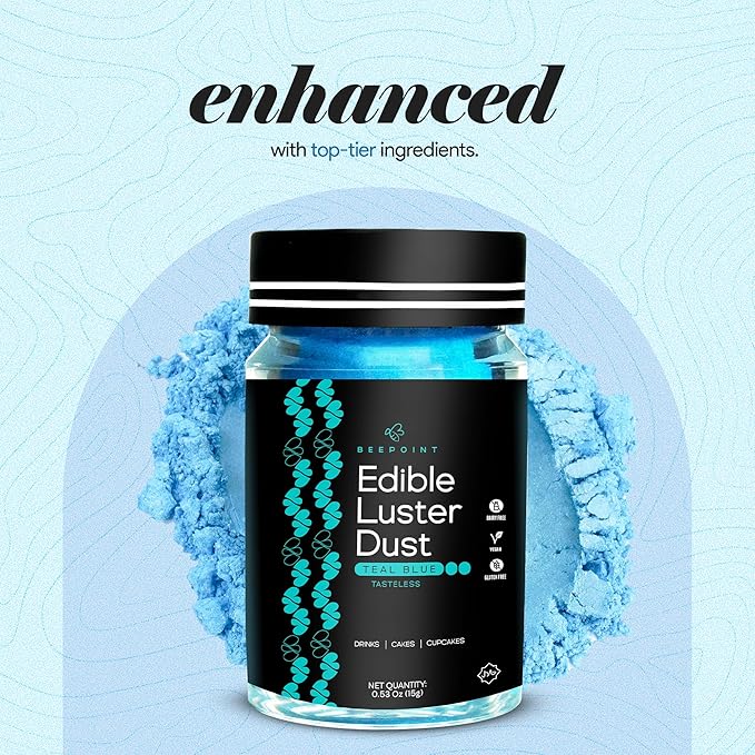BeePoint Teal Blue Edible Luster Dust 15g - Food Grade, Vibrant Color Shimmer Powdered Dust for
