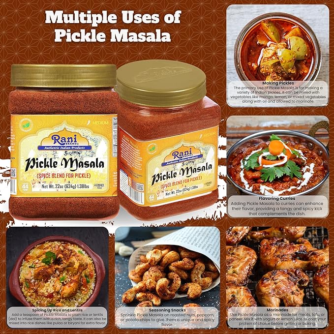 Rani Pickle (Achar) Masala Indian Spice Blend 22oz (1.375lbs) 624g PET Jar ~ Vegan | Gluten