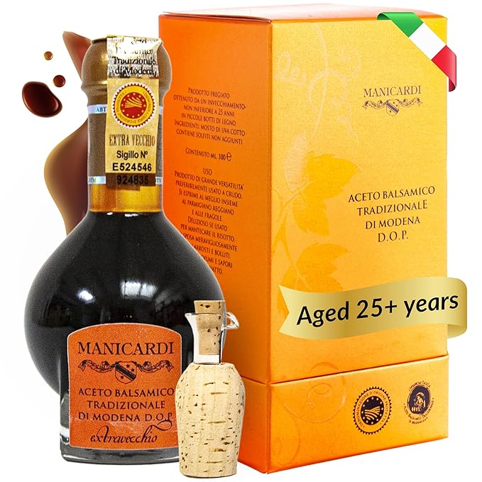 MANICARDI Extra Aged Balsamic Vinegar of Modena PDO - 25 Years - Perfect for Snacks, Pasta