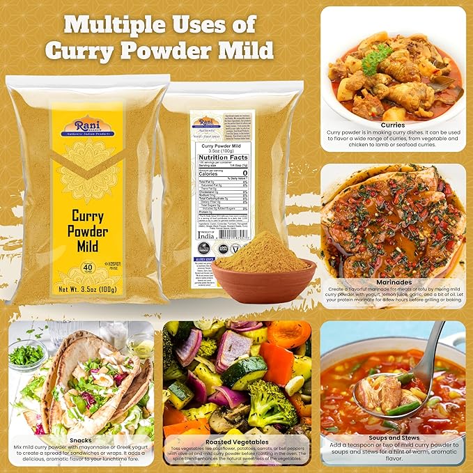 Rani Curry Powder Mild (10-Spice Authentic Indian Blend) 3.5oz (100g) ~ All Natural | Salt-Free |