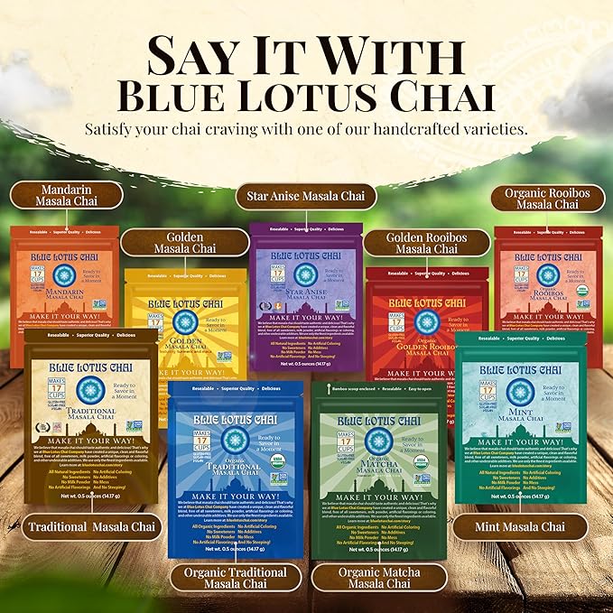 Blue Lotus Chai - Golden Rooibos Flavor Masala Chai - Makes 17 Cups - 0.5 Ounce Masala Spiced Chai