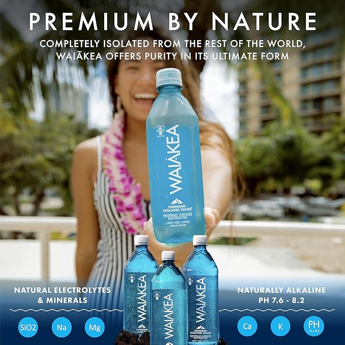 Waiākea - Hawaiian Volcanic Water - Naturally Alkaline Water - pH Range 7.6 to 8.2 - All Natural