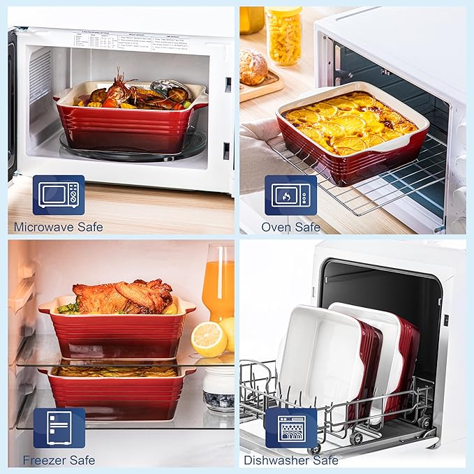 LOVECASA 8x8 inch Baking Pan, 2 Quart Square Cake Pan Baking Dish for Oven, Stoneware Brownie Pan