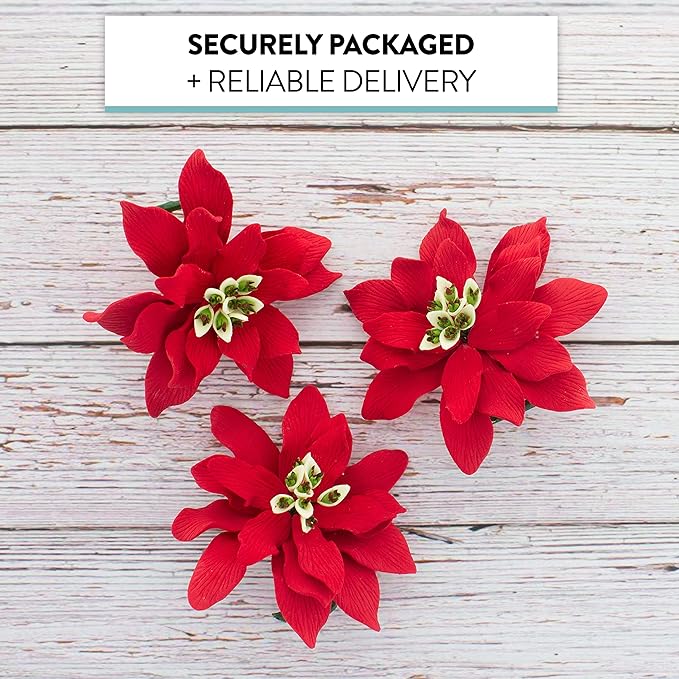 Global Sugar Art Poinsettia Sugar Cake Flowers, Fancy, Large Red, 3 Count by Chef Alan Tetreault.