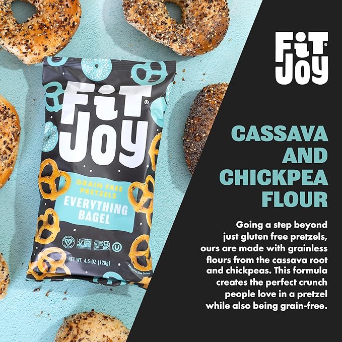 FitJoy Everything Bagel Pretzels (Pack of 6, 4.5 Oz), Dairy, Nut & Gluten Free Snacks, Grain Free
