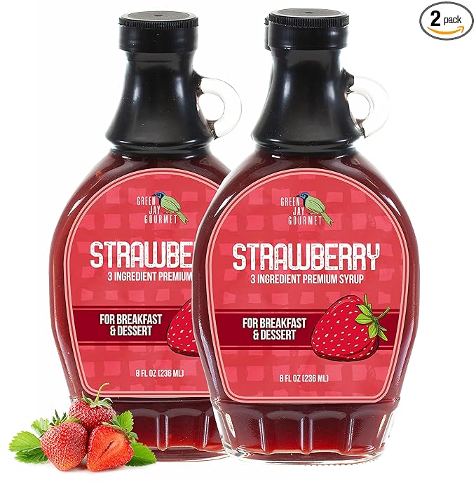 Green Jay Gourmet Strawberry Syrup - 3 Ingredient Premium Breakfast Syrup w/Fresh Strawberries