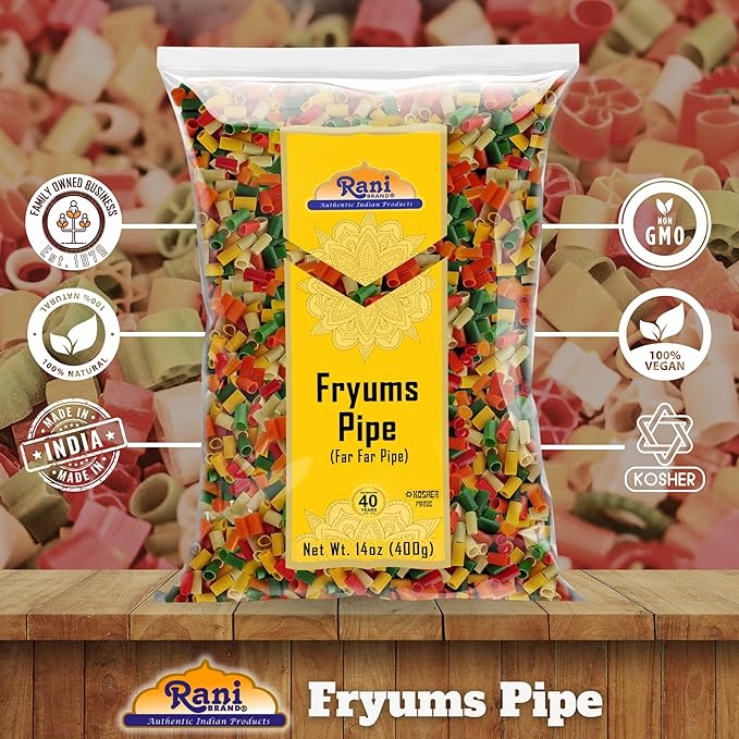 Rani Far Far/Fryums (Wheat & Tapioca Pellet) Round/Pipe Shape 14oz (400g) ~ Vegan, Kosher