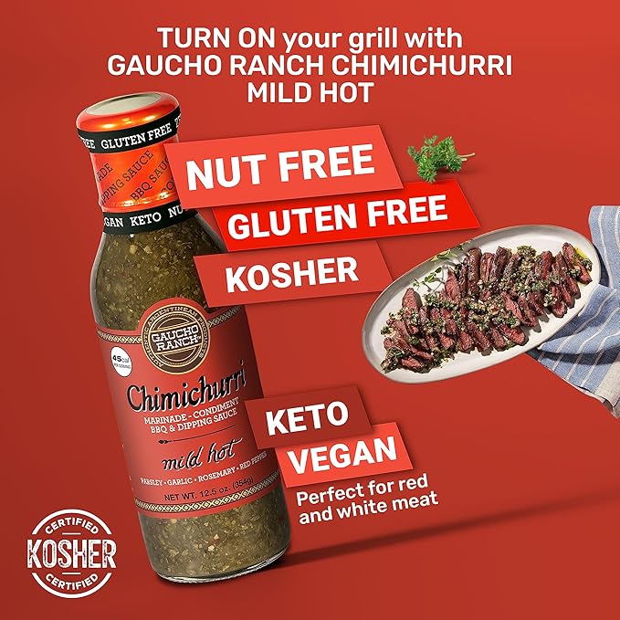Gaucho Ranch Gourmet Chimichurri Steak Sauce Mild Hot | Authentic Argentinian Marinade & Meat Sauce