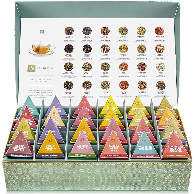 Teabloom - World's Finest Pyramid Tea Collection, 24 Varieties of USDA Certified Organic Teas