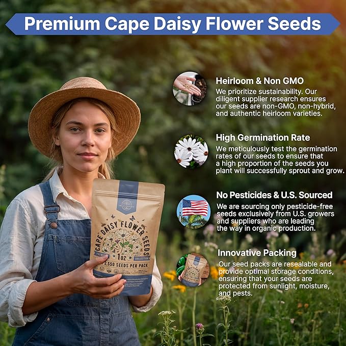 Cape Daisy Flower Seeds Pack 1 oz - Over 2,550 Non-GMO Heirloom Cape Daisy Seeds for Planting