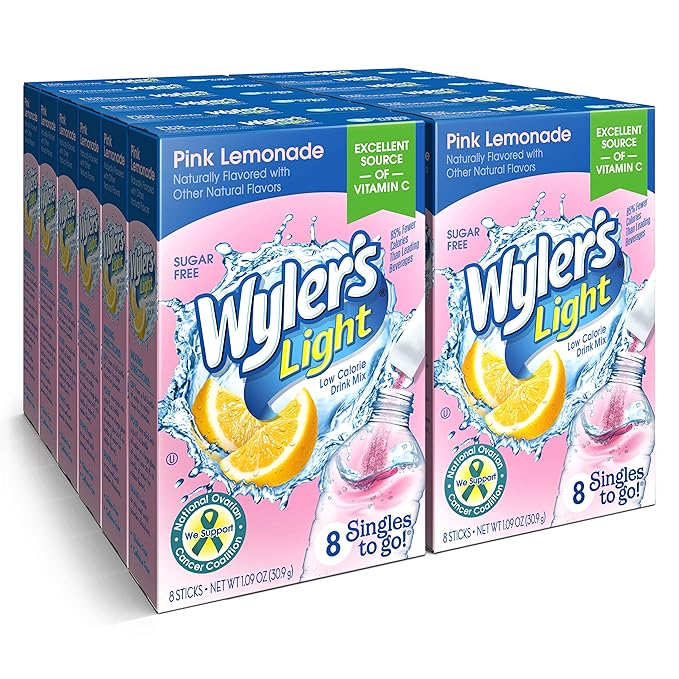 Wyler's Light Singles To Go Powder Packets, Water Drink Mix, Pink Lemonade, 96 Single Servings