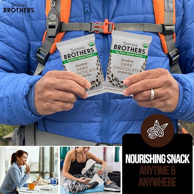 Bearded Brothers Organic Protein Bars, Dark Chocolate (10 Pack) - 11g of Plant Based Protein Gluten