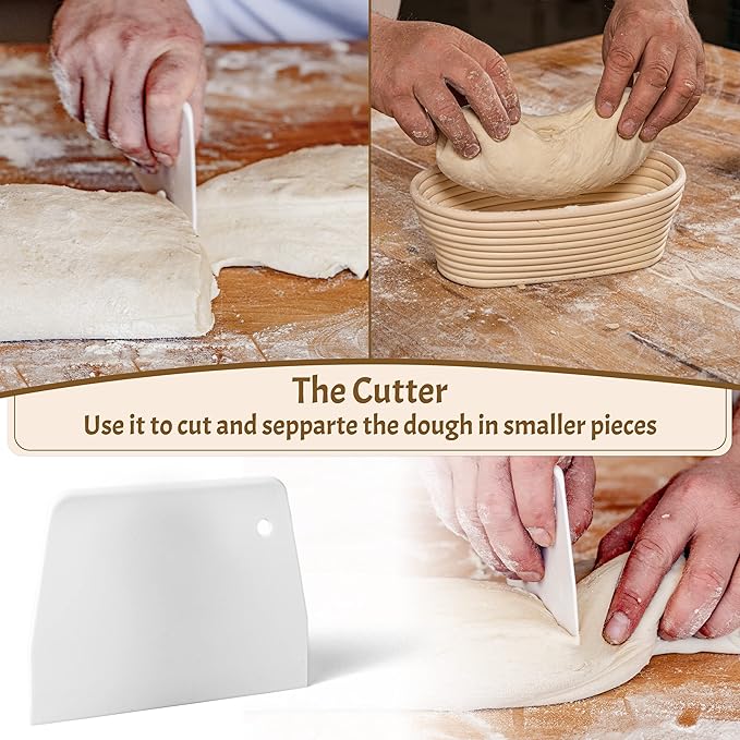 Sourdough Bread Baking Supplies Starter Kit, Banneton Proofing Basket Set: Round 9" & Oval 10"