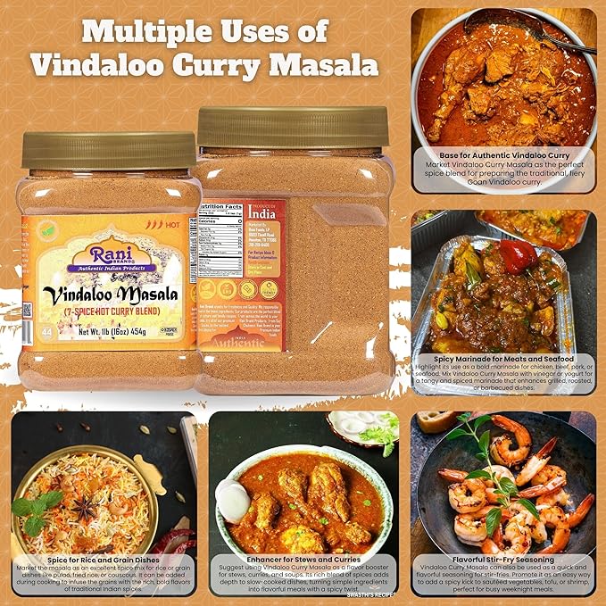 Rani Vindaloo Curry Masala Indian Spice Blend 16oz (1lb) 454g PET Jar ~ All Natural | Salt Free |