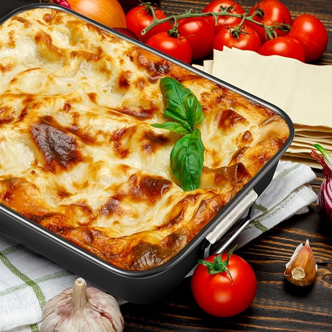 Tiawudi Lasagna Pan with Handles, 15x10x3 Inch Bakeware for Oven, Nonstick Rectangular Roasting