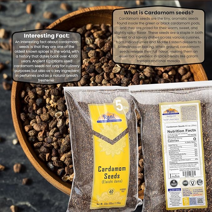 Rani Cardamom (Elachi) Decorticated Seeds Indian Spice 80oz (5lbs) 2.27kg Bulk ~ All Natural |