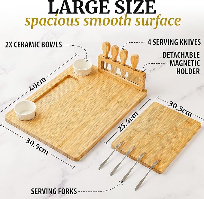 Zulay Kitchen Premium Bamboo Cheese Board Set - Extra Thick Bamboo Charcuterie Board Set with 4
