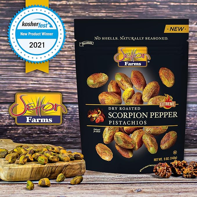 Setton Farms Pistachios, Scorpion Pepper Extreme Flavor, Naturally Seasoned, Dry Roasted No Shell
