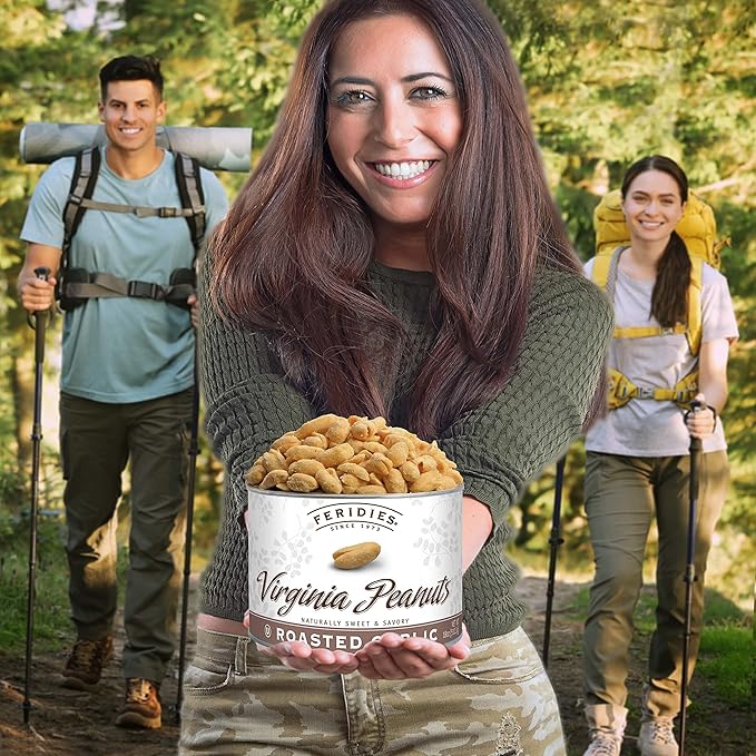 FERIDIES Roasted Garlic Virginia Peanuts Snacks Gourmet, Extra Large, 18oz Resealable Tin