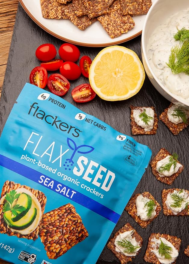 Flackers Organic Sea Salt Flaxseed Crackers, 5 Ounce 1-Pack, Gluten Free, Non GMO, Vegan, Keto