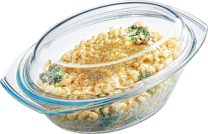 Simax Clear Oval Shaped Glass Casserole with Tight Fitting Lid ??Heat, Cold and Shock Proof ??Made