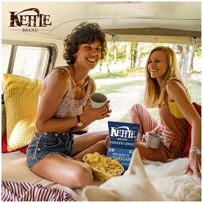 Kettle Brand Sea Salt and Vinegar Kettle Potato Chips, Gluten-Free, Non-GMO, 7.5 oz Bag (Pack of 12)