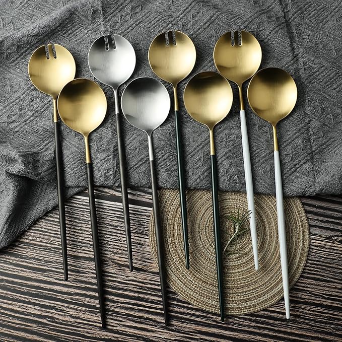 Salad Servers,Spoon and Fork Set 11.41 inch,18/10 Stainless Steel Salad Serving Titanium Plating