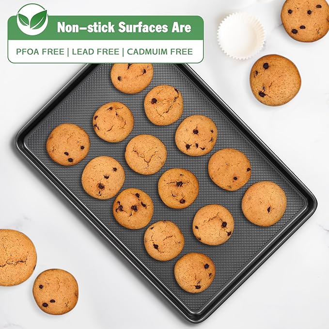 Tiawudi Baking Sheet Pan Set, 0.8mm Thick Heavy Duty Cookie Sheet with Diamond Texture Pattern