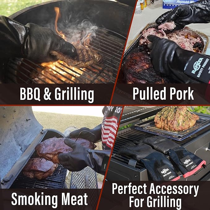 RAPICCA 700°F Heat Resistant BBQ Grill Gloves: Oil Resistant Waterproof for Smoking Grilling