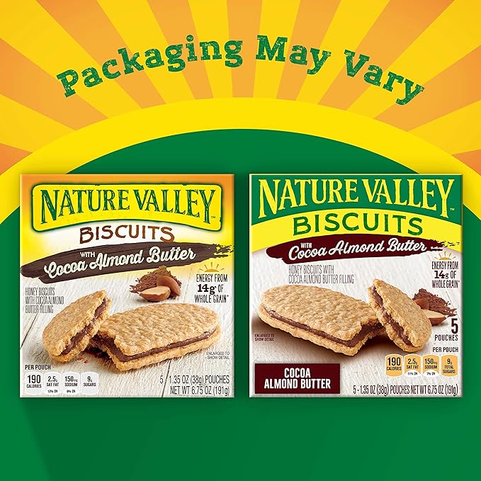 Nature Valley Biscuit Sandwiches, Cocoa Almond Butter, 5 ct, 6.75 OZ (Pack of 12)