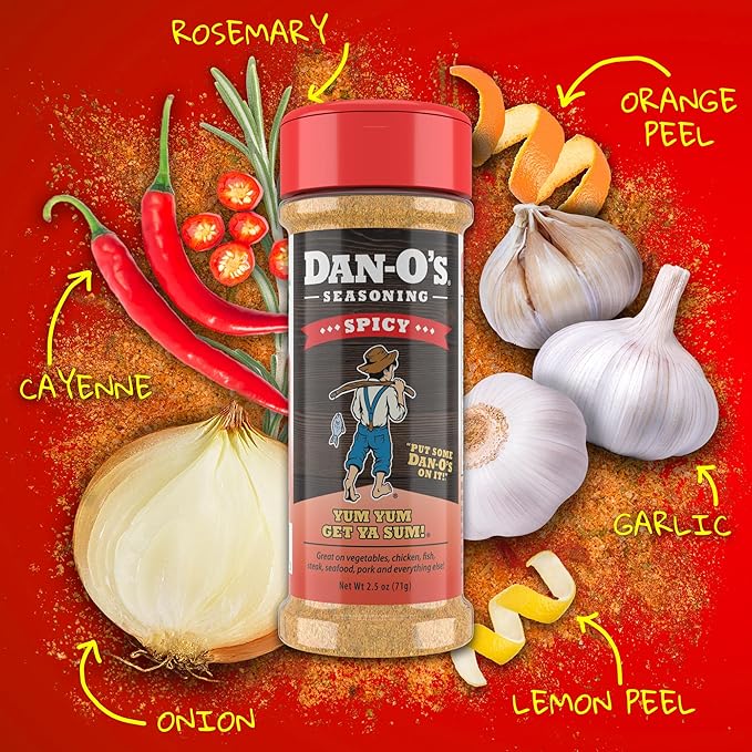 Dan-O's Spicy Seasoning, 2.5 oz Bottle, Hot Seasoning for Chicken, Wings, Burger Patties, Veggies