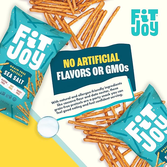 FitJoy Sea Salt Pretzels (Pack of 6, 5 Oz) - Dairy, Nut & Gluten Free Snacks - Grain Free Cassava
