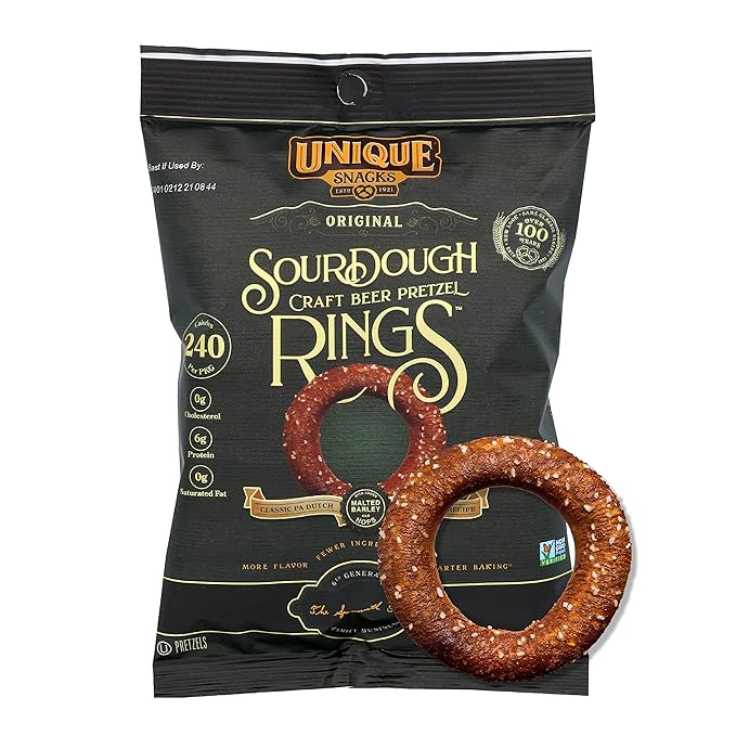 Unique Snacks Sourdough Craft Beer Pretzel Rings, Delicious Homestyle Baked Snack Bag, Vegan, OU
