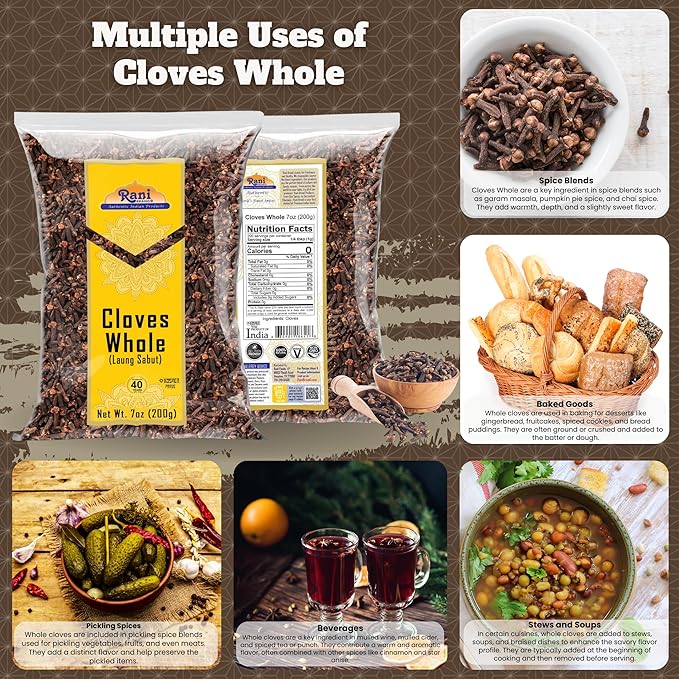 Rani Cloves Whole (Laung) 7oz (200g) Great for Food, Tea, Pomander Balls and Potpourri, Hand