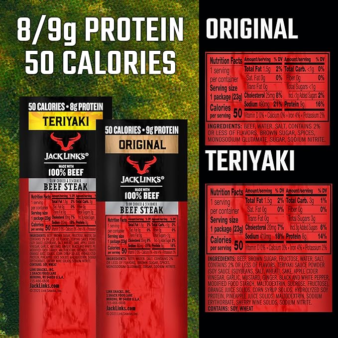 Jack Link's Beef Steak, Original and Teriyaki - Protein Snacks, Meat Snack, Good Source of Protein